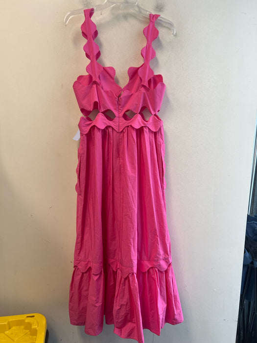 Farm Rio Size Medium Pink Organic Cotton Back Zip Scallop Detail Cut Outs Dress