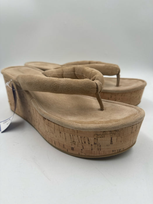 Veronica Beard Shoe Size 10.5 Beige Suede & Cork Thong Open Heel Wedges