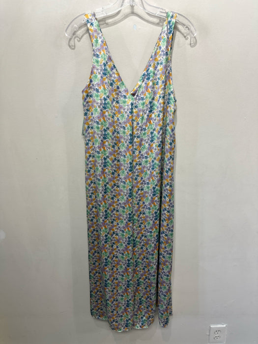 Zara Size Small Green, Blue & Yellow Polyester Sleeveless Floral Double V Dress