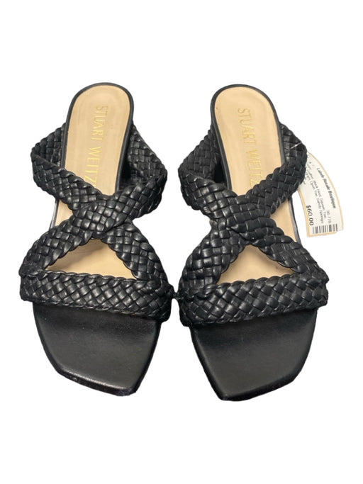 Stuart Weitzman Shoe Size 6 Black Leather Block Heel Square Toe Open Toe Shoes Black / 6