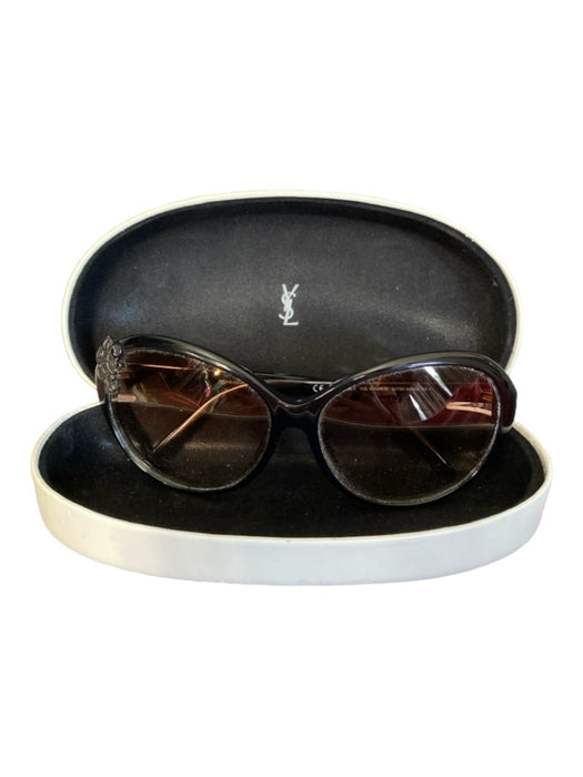 YSL Black Oval Decals Gradient Brown Interior Sunglasses Black
