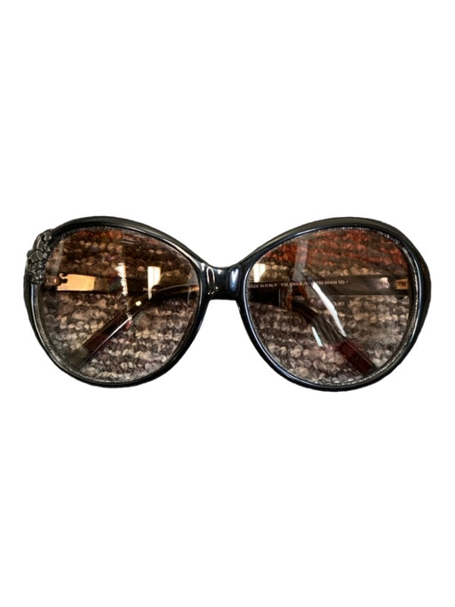YSL Black Oval Decals Gradient Brown Interior Sunglasses Black