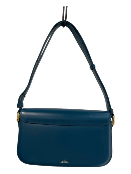 A.P.C Ocean Blue Leather Gold hardware Flap Closure Structured Bag Ocean Blue / S/M