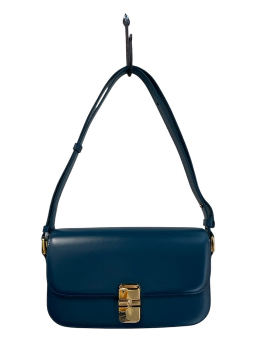 A.P.C Ocean Blue Leather Gold hardware Flap Closure Structured Bag Ocean Blue / S/M