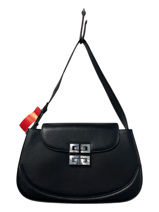 Givenchy Black Leather Mother of Pearl Logo Flap Closure Structured Bag Black / M