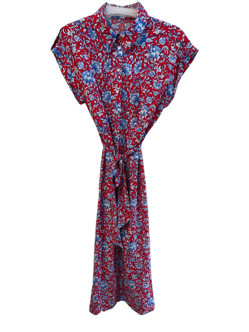 MNG Size 8 Red & Blue No Fabric Tag Floral Button Down Drop Shoulder Dress Red & Blue / 8