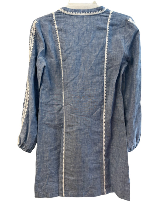 Boden Size 4 Blue Linen round split neck Long Sleeve Trim Design Dress Blue / 4