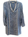 Boden Size 4 Blue Linen round split neck Long Sleeve Trim Design Dress Blue / 4
