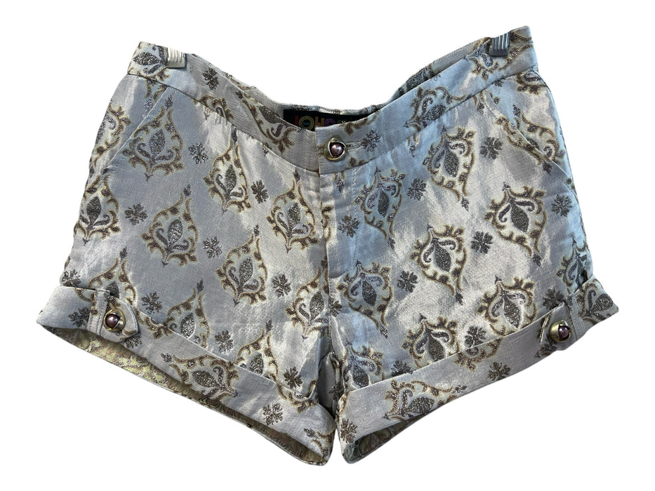 Just Johnson Size 8 Silver & Gold Silk Lining Zip Fly All Over Print Shorts Silver & Gold / 8