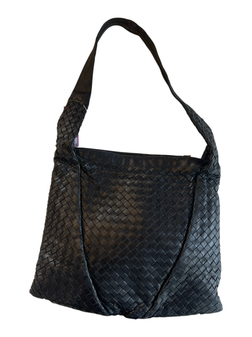 Bottega Veneta Black Leather Top Strap Woven Zip Close Inside Pockets Bag Black / S