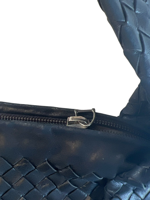 Bottega Veneta Black Leather Top Strap Woven Zip Close Inside Pockets Bag Black / S