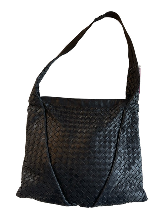 Bottega Veneta Black Leather Top Strap Woven Zip Close Inside Pockets Bag Black / S