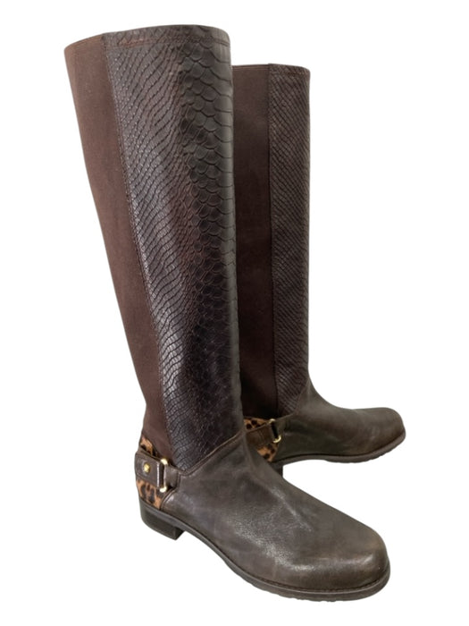 Stuart Weitzman Shoe Size 8.5 Brown Embossed Leather Elastic Stacked Boots Brown / 8.5