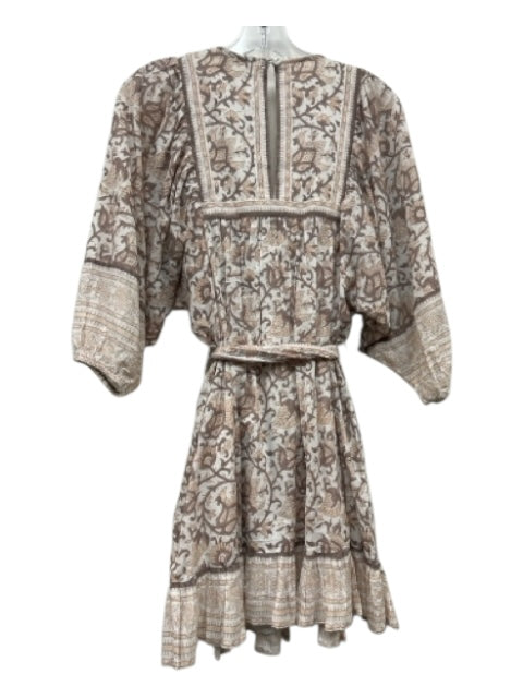 Cleobella Size Small Orange, Beige, White Cotton Long puff sleeve Floral Dress Orange, Beige, White / Small