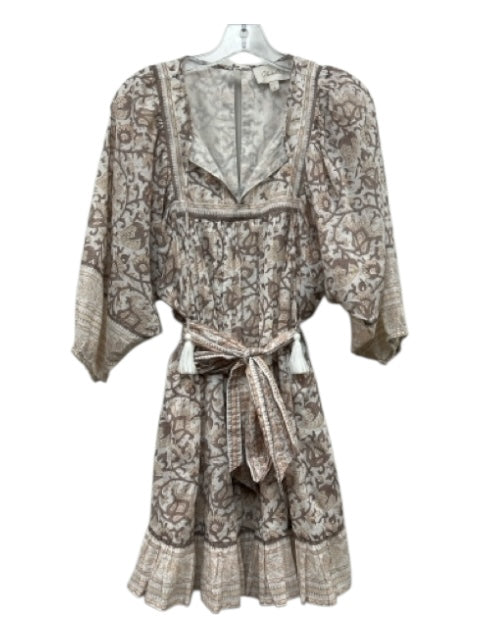 Cleobella Size Small Orange, Beige, White Cotton Long puff sleeve Floral Dress Orange, Beige, White / Small