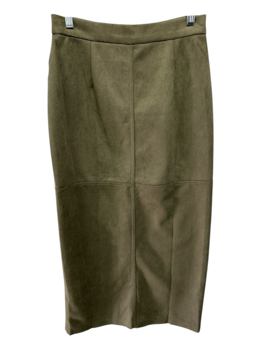 THML Size S Olive Green Faux Suede Polyester Zip Fly Midi Skirt Olive Green / S
