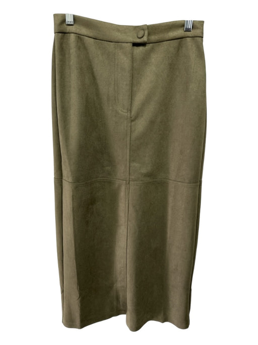 THML Size S Olive Green Faux Suede Polyester Zip Fly Midi Skirt Olive Green / S