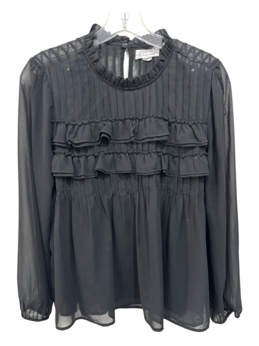 Velvet Size S Black Polyester Long Sleeve Ruffles Ruffle Mock Neck Top Black / S