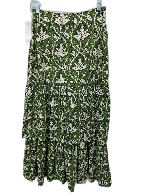 Anna Cate Size XS Green, Brown & Cream Cotton ZIp Sides Leaves & Abstract Skirt Green, Brown & Cream / XS