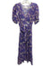 XiRENA Size S purple, blue, beige Cotton Short Puff Sleeve Floral Print Dress purple, blue, beige / S