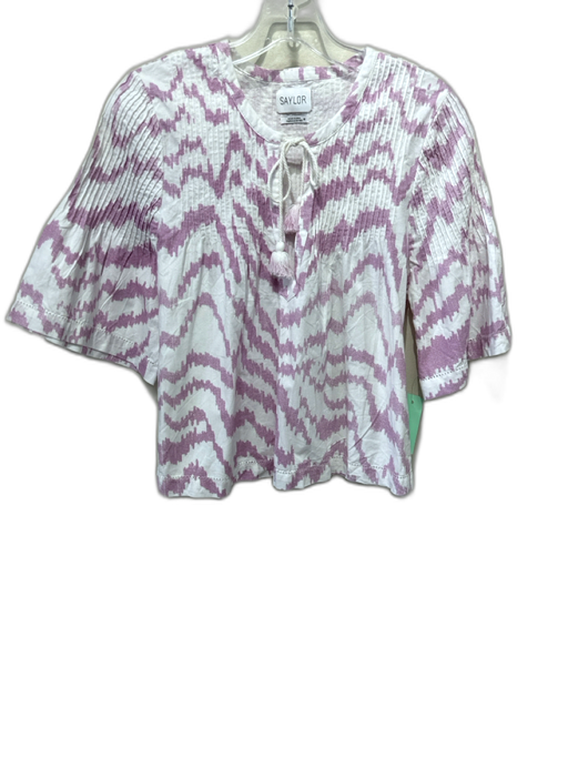 Saylor Size M White & Purple Cotton Pintuck Ikat Tassel Tie Detail Top White & Purple / M