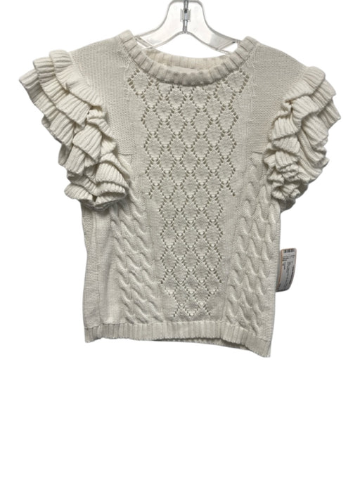 Cleobella Size M White Cotton Ruffle Cap Sleeve Cable Knit Top White / M