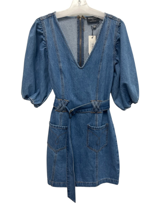 Minkpink Size S Medium Wash Cotton 1/2 Sleeve Pockets Midi Denim Dress Medium Wash / S