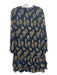 Margaret O'leary Size S Navy Blue & Yellow Viscose Smocked Bodice Floral Dress Navy Blue & Yellow / S