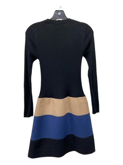 Paule Ka Size 38 Black, Blue, Tan Wool Blend Long Sleeve color block Knit Dress Black, Blue, Tan / 38