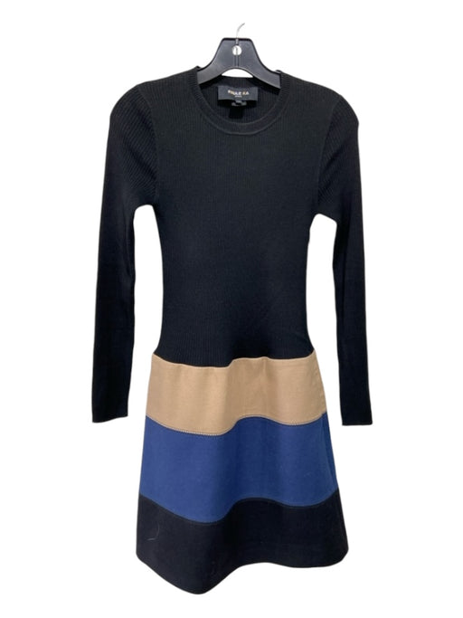 Paule Ka Size 38 Black, Blue, Tan Wool Blend Long Sleeve color block Knit Dress Black, Blue, Tan / 38