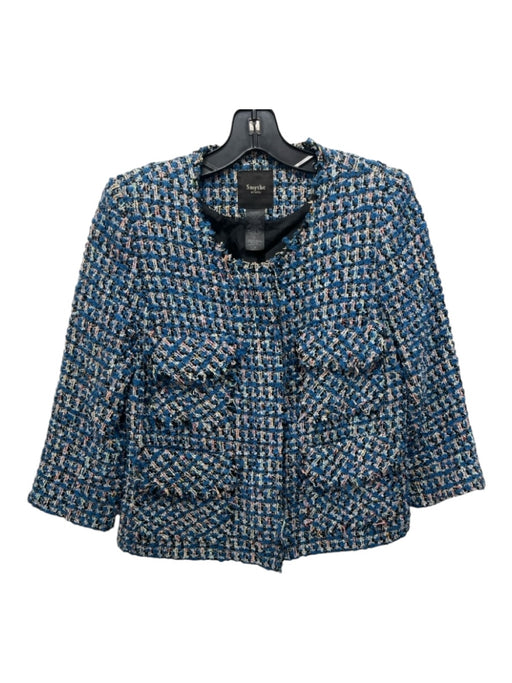 Smythe Size 4 Blue, Black, White Acrylic Blend Long Sleeve Boucle Pockets Jacket Blue, Black, White / 4