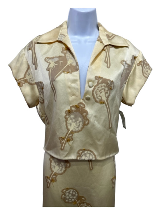 Hellessy Size 4 Yellow & Gold Acetate Collared Flowers Cap Sleeve Midi Skirt Set Yellow & Gold / 4