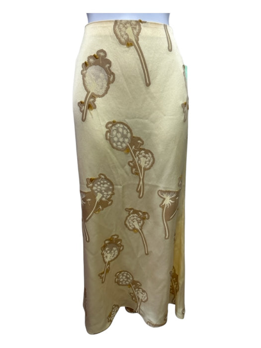Hellessy Size 4 Yellow & Gold Acetate Collared Flowers Cap Sleeve Midi Skirt Set Yellow & Gold / 4