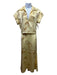 Hellessy Size 4 Yellow & Gold Acetate Collared Flowers Cap Sleeve Midi Skirt Set Yellow & Gold / 4