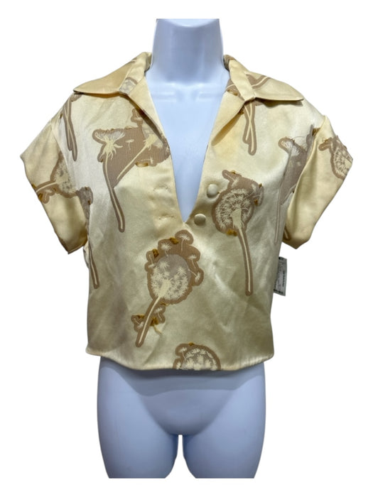 Hellessy Size 4 Yellow & Gold Acetate Collared Flowers Cap Sleeve Midi Skirt Set Yellow & Gold / 4