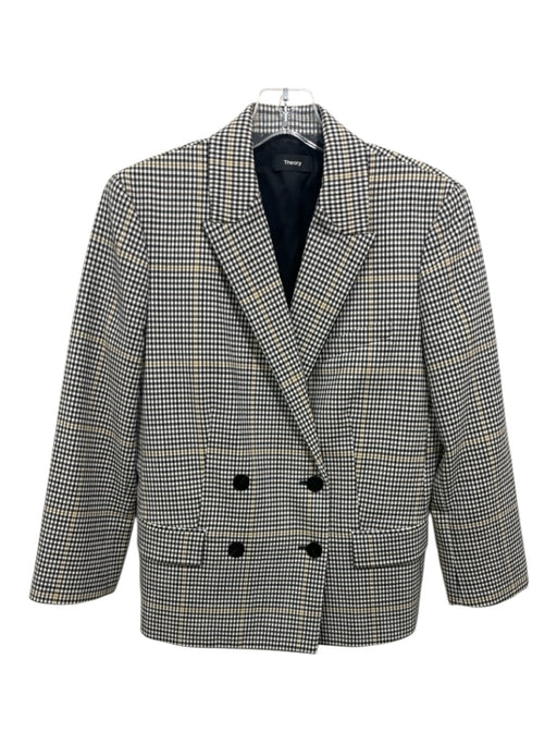 Theory Size 4 Brown, Yellow, White Wool Blend Long Sleeve Plaid Jacket Brown, Yellow, White / 4
