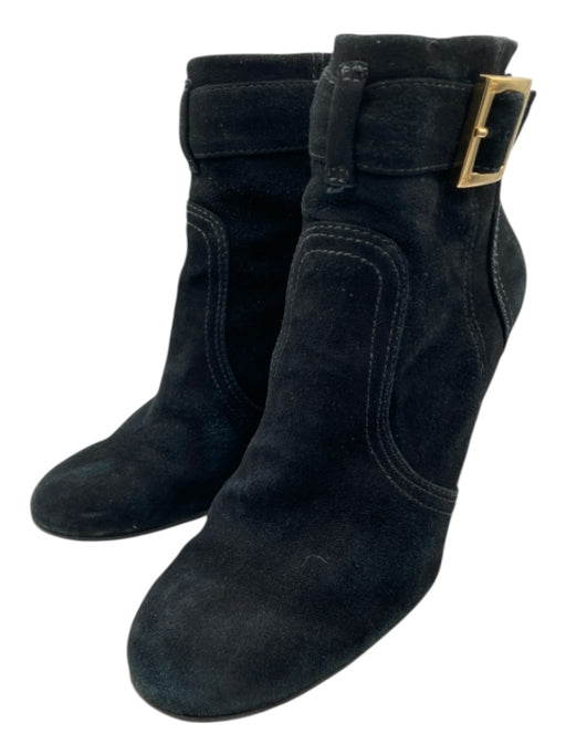Tory Burch Shoe Size 10 Black Leather Upper round toe Gold Buckle Wedge Booties Black / 10