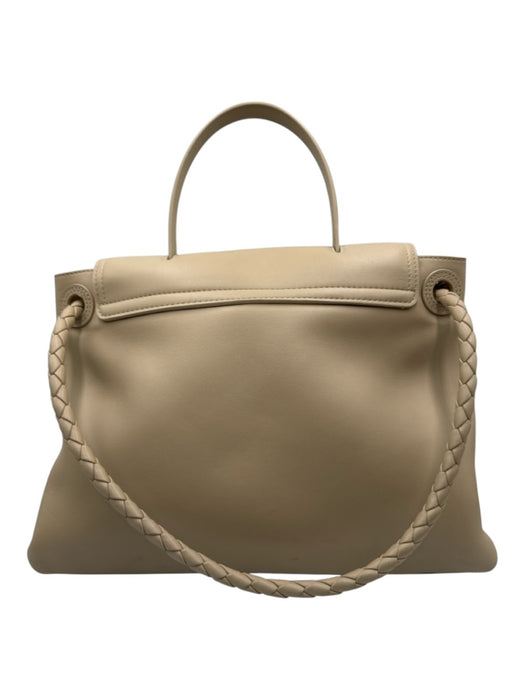 Bottega Veneta Beige Leather Gold Tone Hardware Flap Braided Detail Shoulder Bag Beige / Medium