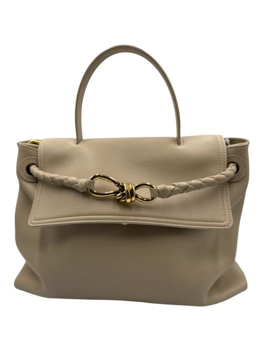 Bottega Veneta Beige Leather Gold Tone Hardware Flap Braided Detail Shoulder Bag Beige / Medium