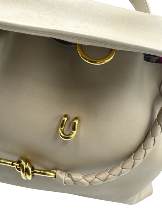 Bottega Veneta Beige Leather Gold Tone Hardware Flap Braided Detail Shoulder Bag Beige / Medium