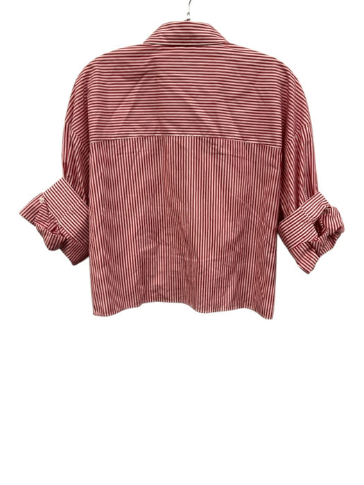 TWP Size XS/S Red & White Cotton Striped 1/2 Sleeve Button Up Cropped Top Red & White / XS/S