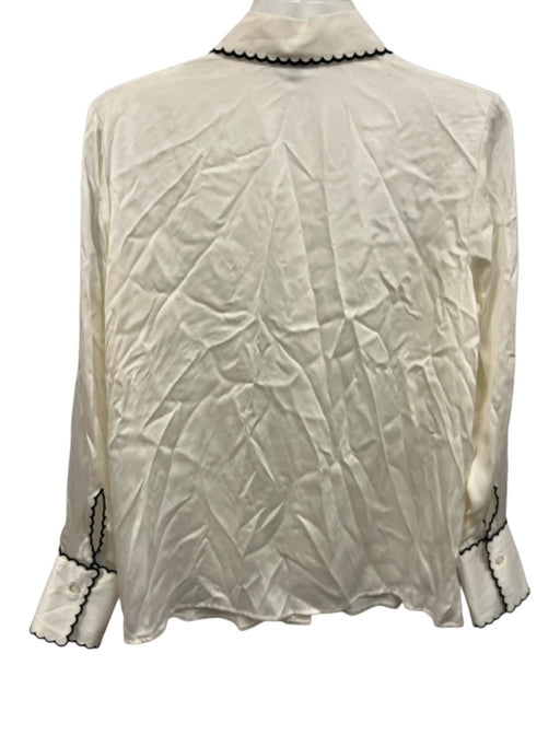 Rails Size XS White & Black Silk Contrast Piping Scalloped Details Button Up Top White & Black / XS