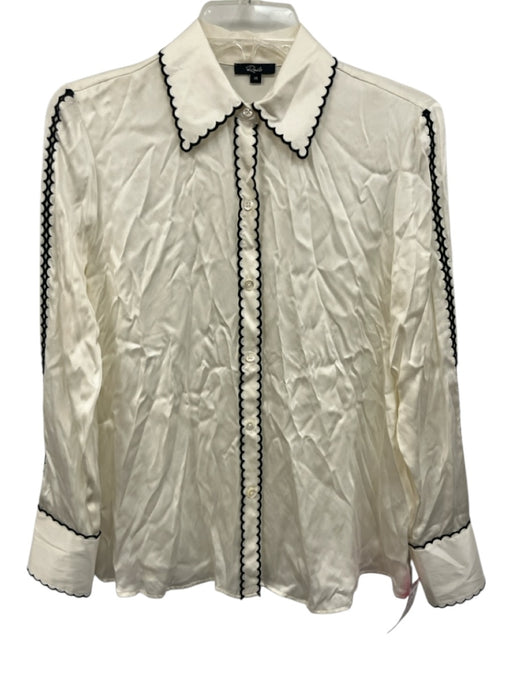 Rails Size XS White & Black Silk Contrast Piping Scalloped Details Button Up Top White & Black / XS