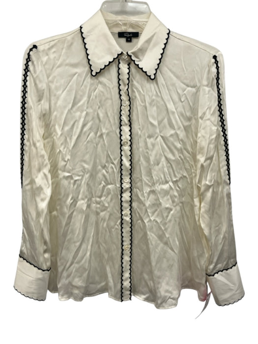 Rails Size XS White & Black Silk Contrast Piping Scalloped Details Button Up Top White & Black / XS