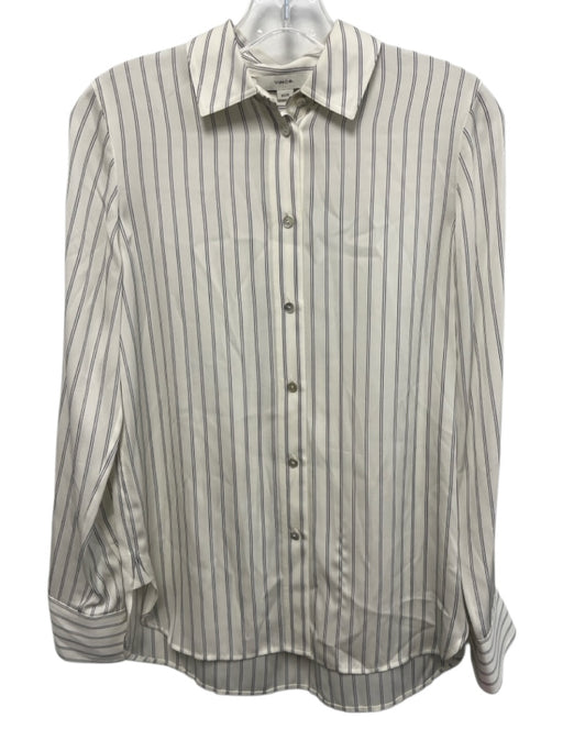 Vince Size XS White & Black Silk Blend Striped Long Sleeve Button Up Shirt Top White & Black / XS