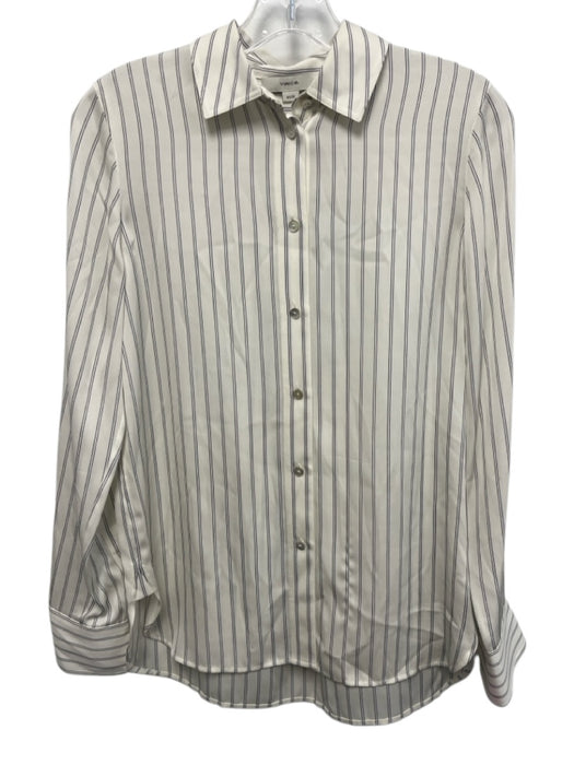 Vince Size XS White & Black Silk Blend Striped Long Sleeve Button Up Shirt Top White & Black / XS