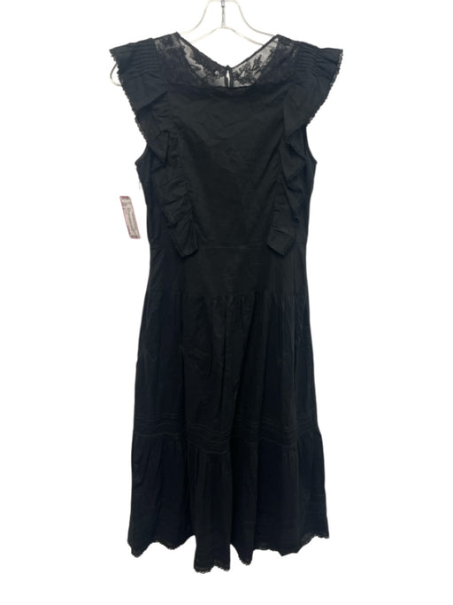 St. Roche Size 0 Black Cotton Sleeveless Ruffle Detail Lace Panel Dress Black / 0