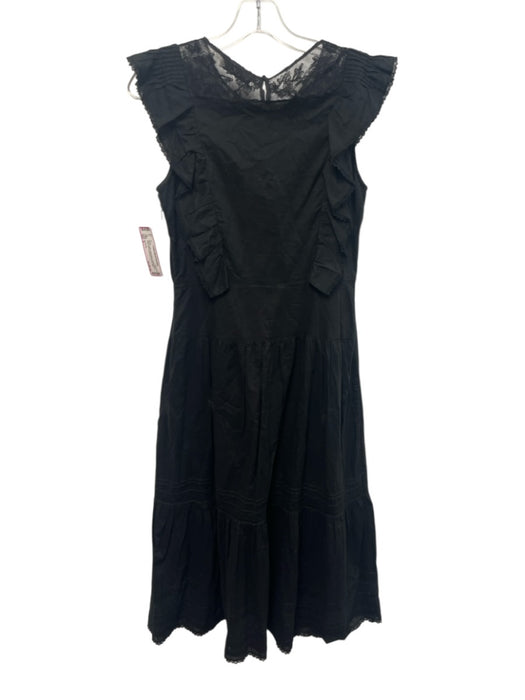 St. Roche Size 0 Black Cotton Sleeveless Ruffle Detail Lace Panel Dress Black / 0