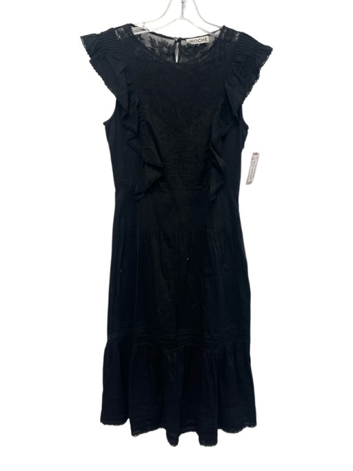 St. Roche Size 0 Black Cotton Sleeveless Ruffle Detail Lace Panel Dress Black / 0
