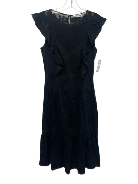 St. Roche Size 0 Black Cotton Sleeveless Ruffle Detail Lace Panel Dress Black / 0